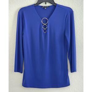 TOP/BLOUSE-INC INTERNATIONAL CONCEPTS-Royal Blue-3/4 Sleeves-Decorative Rings-M